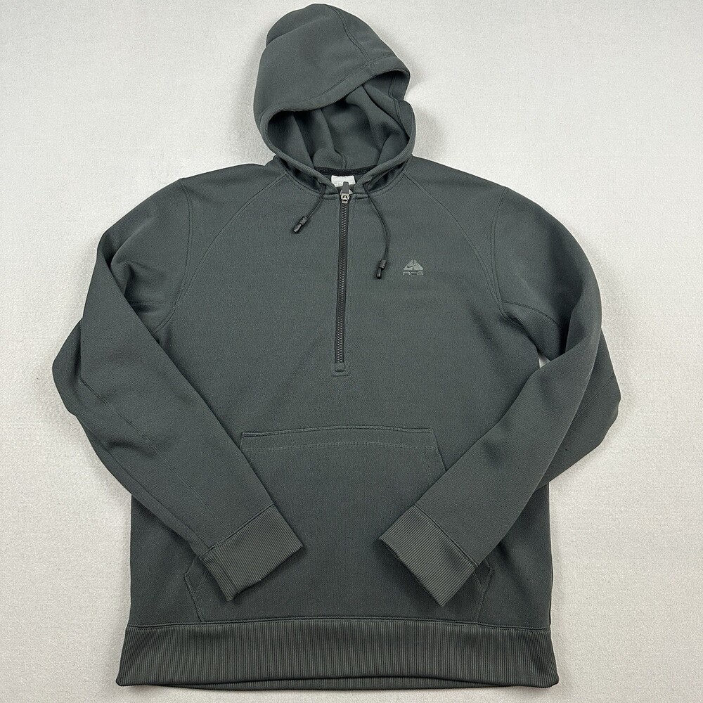 Nike ACG Jacket Men Medium Gray Solid Full Zip Fleece Hiking Hood Pockets M